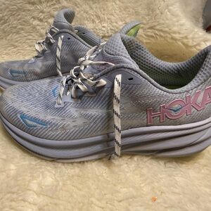 Hoka Women's Light Gray and Pink Athletic Shoes Size 9.5B